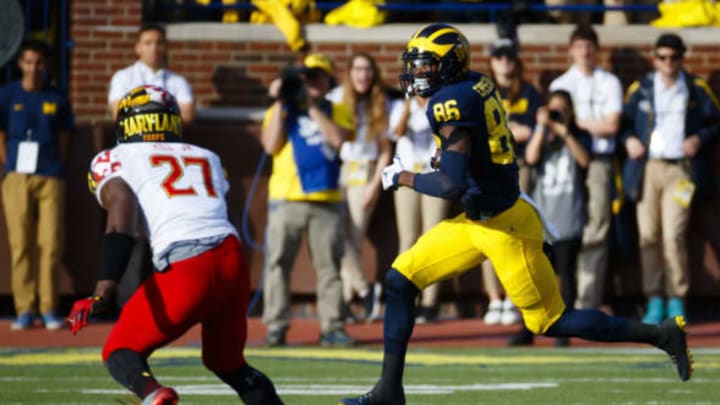 Nov 5, 2016; Ann Arbor, MI, USA; Michigan Wolverines wide receiver Jehu Chesson (86) rushes in the first half against the Maryland Terrapins at Michigan Stadium. Mandatory Credit: Rick Osentoski-USA TODAY Sports