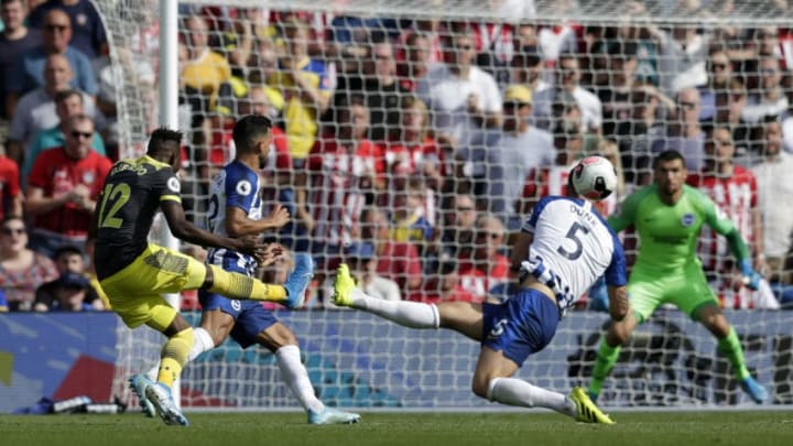 BRIGHTON, ENGLAND – AUGUST 24: Moussa Djenepo of Southampton scores his team’s first goal during the Premier League match between Brighton & Hove Albion and Southampton FC at American Express Community Stadium on August 24, 2019 in Brighton, United Kingdom. (Photo by Henry Browne/Getty Images)