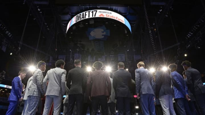 BROOKLYN, NY - JUNE 22: The NBA Draft Picks all stand on stage as they pose or a portrait during the 2017 NBA Draft on June 22, 2017 at Barclays Center in Brooklyn, New York. NOTE TO USER: User expressly acknowledges and agrees that, by downloading and or using this photograph, User is consenting to the terms and conditions of the Getty Images License Agreement. Mandatory Copyright Notice: Copyright 2017 NBAE (Photo by David Dow/NBAE via Getty Images)