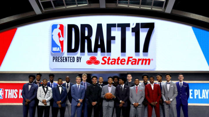 NEW YORK, NY - JUNE 22: Front Row (L-R) - OG Anunoby, Dennis Smith, Malik Monk, Luke Kennard, Lonzo Ball, Markelle Fultz, De'aaron Fox, Frank Ntilikina, Justin Jackson, Back Row (L-R) Bam Adebayo, Jonathan Isaac, Justin Patton, Lauri Markkanen, Jayson Tatum, Josh Jackson, Zach Collins, Donovan Mitchell and TJ Leaf pose before the first round of the 2017 NBA Draft at Barclays Center on June 22, 2017 in New York City. NOTE TO USER: User expressly acknowledges and agrees that, by downloading and or using this photograph, User is consenting to the terms and conditions of the Getty Images License Agreement. (Photo by Mike Stobe/Getty Images)