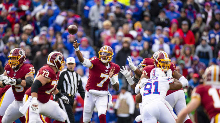 ORCHARD PARK, NY - NOVEMBER 03: Dwayne Haskins #7 of the Washington Redskins passes the ball during the third quarter against the Buffalo Bills at New Era Field on November 3, 2019 in Orchard Park, New York. Buffalo defeats Washington 24-9. (Photo by Brett Carlsen/Getty Images)