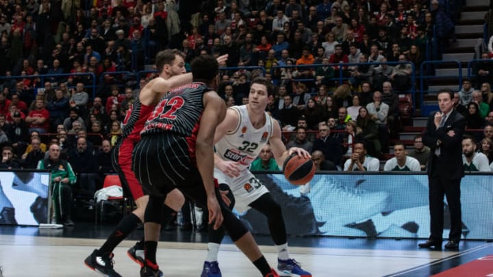 MILAN, ITALY - JANUARY 09: Jimmer Fredette, #32 of Panathinaikos Opap Athens, dribbles during the 2019/2020 Turkish Airlines EuroLeague Regular Season Round 18 match between AX Armani Exchange Milan and Panathinaikos Opap Athens at Mediolanum Forum on January 09, 2020 in Milan, Italy. (Photo by Emanuele Cremaschi/Getty Images)