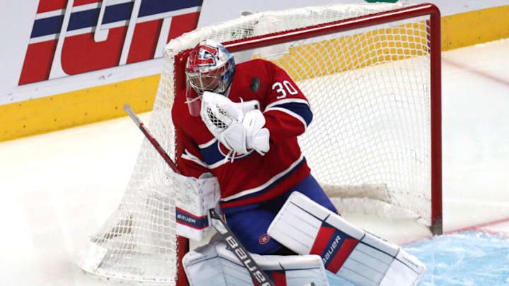 Dec 16, 2021; Montreal, Quebec, CAN; Montreal Canadiens goaltender Cayden Primeau. Mandatory Credit: Jean-Yves Ahern-USA TODAY Sports Dec 16, 2021; Montreal, Quebec, CAN; Montreal Canadiens goaltender Cayden Primeau. Mandatory Credit: Jean-Yves Ahern-USA TODAY Sports