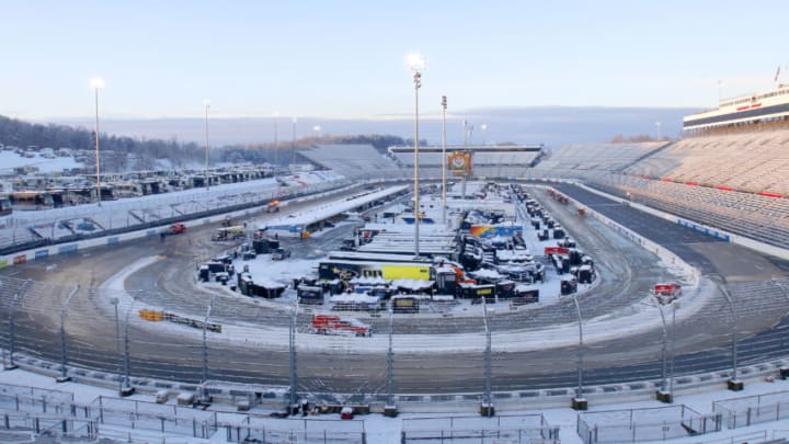 MARTINSVILLE, VA - MARCH 25: An overnight snowfall has delayed the running of the Monster Energy NASCAR Cup Series STP 500 race at the Martinsville Speedway in Martinsville, VA until Monday, March 26, 2018. (Photo by David J. Griffin/Icon Sportswire via Getty Images)