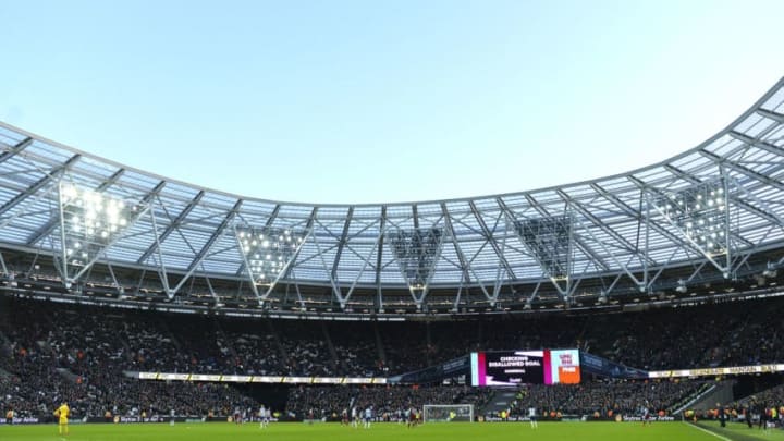 LONDON, ENGLAND - FEBRUARY 01: General view inside the stadium as the LED screens shows a message of VAR checking goal during the Premier League match between West Ham United and Brighton & Hove Albion at London Stadium on February 01, 2020 in London, United Kingdom. (Photo by Justin Setterfield/Getty Images)