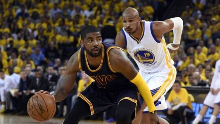 Jun 4, 2015; Oakland, CA, USA; Cleveland Cavaliers guard Kyrie Irving (2) drives to the basket against Golden State Warriors guard Leandro Barbosa (19) during the second quarter in game one of the NBA Finals at Oracle Arena. Mandatory Credit: Kyle Terada-USA TODAY Sports Jun 4, 2015; Oakland, CA, USA; Cleveland Cavaliers guard Kyrie Irving (2) drives to the basket against Golden State Warriors guard Leandro Barbosa (19) during the second quarter in game one of the NBA Finals at Oracle Arena. Mandatory Credit: Kyle Terada-USA TODAY Sports