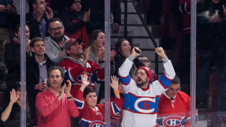 MONTREAL, QC - NOVEMBER 27: Montreal Canadiens fans cheering during the third period of the NHL game between the Columbus Blue Jackets and the Montreal Canadiens on November 27, 2017, at the Bell Centre in Montreal, QC(Photo by Vincent Ethier/Icon Sportswire via Getty Images)