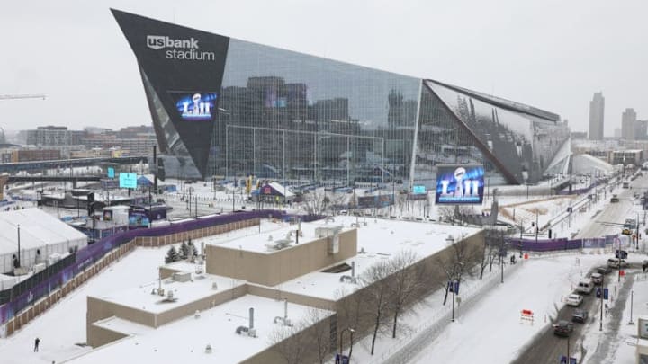 MINNEAPOLIS, MN - FEBRUARY 03: A general view of US Bank Stadium on February 3, 2018 in Minneapolis, Minnesota. US Bank Stadium will host Super Bowl LII on February 4th between the Philadelphia Eagles and the New England Patriots. (Photo by Michael Reaves/Getty Images)