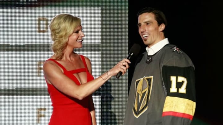 LAS VEGAS, NV – JUNE 21: Marc-Andre Fleury of the Vegas Golden Knights speaks with host Kathryn Tappen during the 2017 NHL Awards