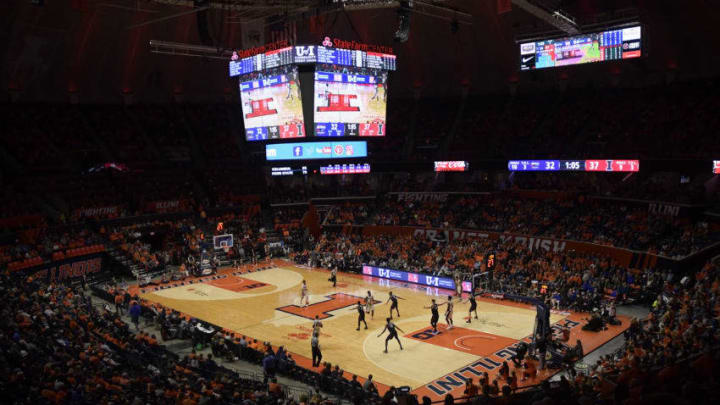 CHAMPAIGN, IL - NOVEMBER 17: An overview of the court during the college basketball game between the DePaul Blue Demons and the Illinois Fighting Illini on November 17, 2017, at the State Farm Center in Champaign, Illinois. (Photo by Michael Allio/Icon Sportswire via Getty Images)