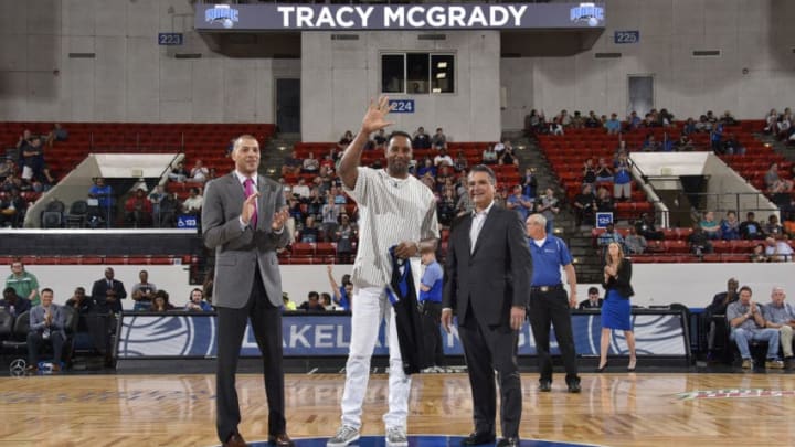 LAKELAND, FL - FEBRUARY 23: Tracy McGrady attends the game between the Maine Red Claws and the Lakeland Magic during the NBA G-League on February 23, 2018 at RP Funding Center in Lakeland, Florida. NOTE TO USER: User expressly acknowledges and agrees that, by downloading and/or using this photograph, user is consenting to the terms and conditions of the Getty Images License Agreement. Mandatory Copyright Notice: Copyright 2018 NBAE (Photo by Fernando Medina/NBAE via Getty Images)