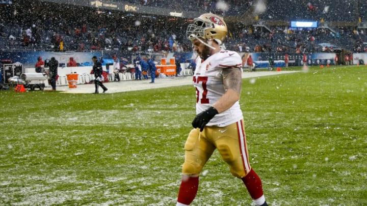 CHICAGO, IL - DECEMBER 04: Daniel Kilgore #67 of the San Francisco 49ers walks toward the locker room at the conclusion of the game against the Chicago Bears at Soldier Field on December 4, 2016 in Chicago, Illinois. The Chicago Bears defeat the San Francisco 49ers 26-6. (Photo by Joe Robbins/Getty Images)