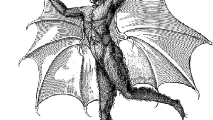 Portrait of a man-bat from an edition of the Moon series published in Naples.