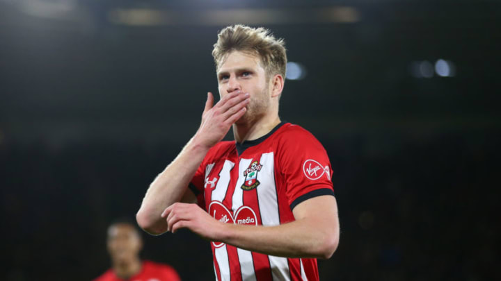 SOUTHAMPTON, ENGLAND - DECEMBER 01: Stuart Armstrong of Southampton celebrates after scoring his team's first goal during the Premier League match between Southampton FC and Manchester United at St Mary's Stadium on December 1, 2018 in Southampton, United Kingdom. (Photo by Dan Istitene/Getty Images)