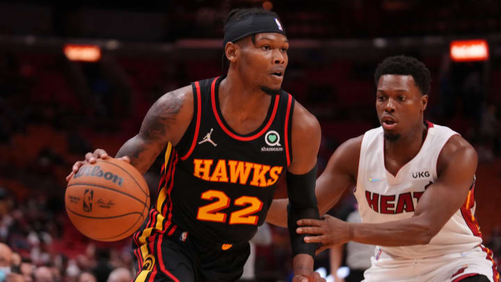 MIAMI, FLORIDA – OCTOBER 04: Cam Reddish #22 of the Atlanta Hawks, Charlotte Hornets trade target (Photo by Mark Brown/Getty Images)