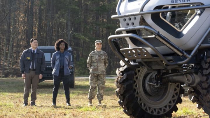 (L-R): Randall Park as Jimmy Woo and Teyonah Parris as Monica Rambeau in Marvel Studios' WANDAVISION. Photo by Chuck Zlotnick. ©Marvel Studios 2021. All Rights Reserved.