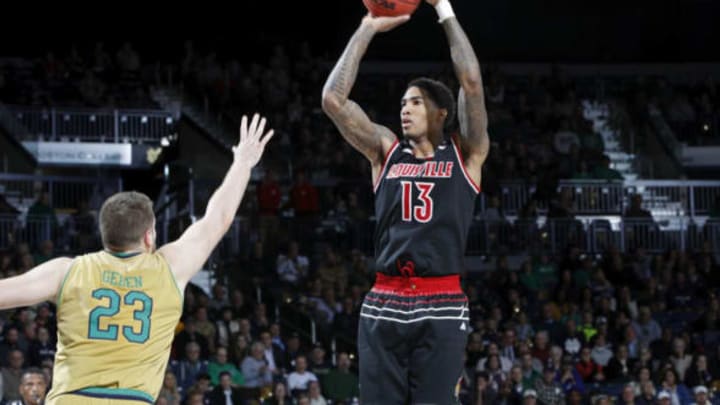 SOUTH BEND, IN – JANUARY 16: Ray Spalding #13 of the Louisville Cardinals shoots the ball in the second half of a game against the Notre Dame Fighting Irish at Purcell Pavilion on January 16, 2018 in South Bend, Indiana. Louisville won 82-78 in double overtime. (Photo by Joe Robbins/Getty Images)