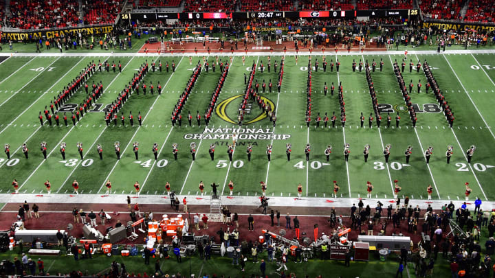 The Georgia Redcoat Band as they play for a Georgia football game (Photo by Scott Cunningham/Getty Images)