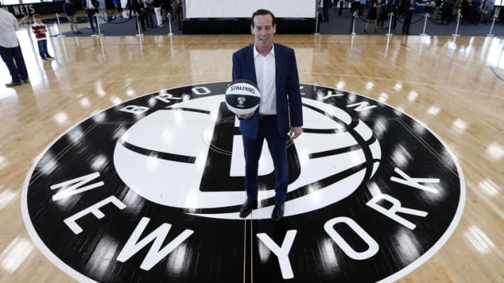 May 16, 2016; Brooklyn, NY, USA; Brooklyn Nets introduce new head coach Kenny Atkinson at HSS Training Center. Mandatory Credit: Noah K. Murray-USA TODAY Sports