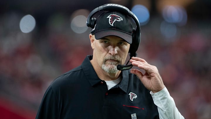 GLENDALE, ARIZONA – OCTOBER 13: Head coach Dan Quinn of the Atlanta Falcons looks on during action against the Arizona Cardinals at State Farm Stadium on October 13, 2019 in Glendale, Arizona. The Cardinals defeated the Falcons 34-33. (Photo by Jennifer Stewart/Getty Images)