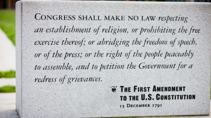 First Amendment engraved on a stone