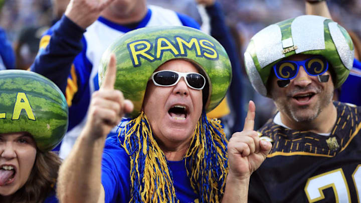 LOS ANGELES, CA - JANUARY 06: The Melonheads attends the NFC Wild Card Playoff Game between the Los Angeles Rams and Atlanta Falcons at the Los Angeles Coliseum on January 6, 2018 in Los Angeles, California. (Photo by Sean M. Haffey/Getty Images)