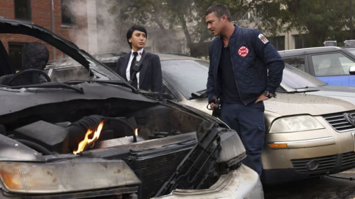 "Whom Shall I Fear" Episode 1007 -- Pictured: (l-r) Andy Allo as Seager, Taylor Kinney as Kelly Severide -- (Photo by: Adrian Burros Sr/NBC)
