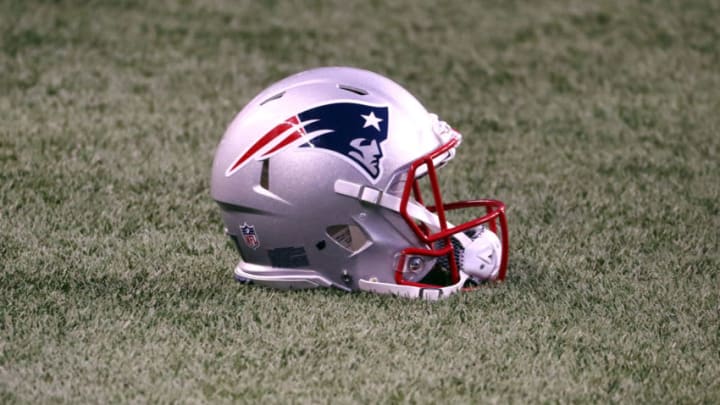 SEATTLE, WASHINGTON - SEPTEMBER 20: A general view of a helmet worn by the New England Patriots against the Seattle Seahawks at CenturyLink Field on September 20, 2020 in Seattle, Washington. (Photo by Abbie Parr/Getty Images)