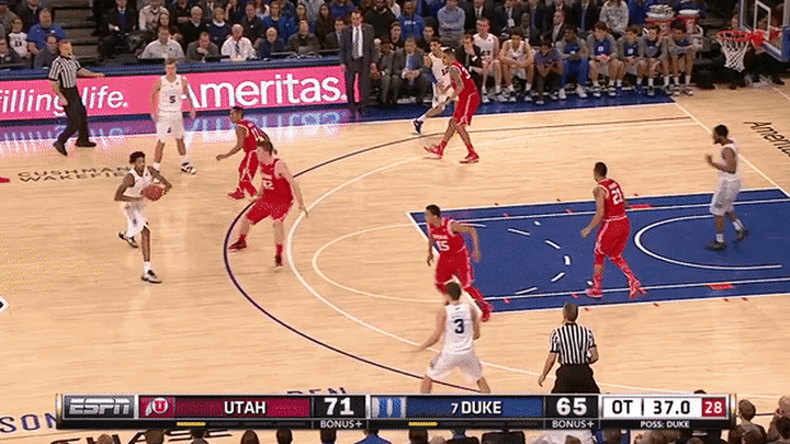 Utah Utes v Duke Blue Devils - Poeltl on switch against Allen, gets beat and then ends up fouling Allen, not the quickest feet