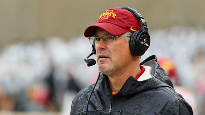 Oct 24, 2015; Waco, TX, USA; Iowa State Cyclones head coach Paul Rhoads on the sidelines during a game against the Baylor Bears at McLane Stadium. Baylor won 45-27. Mandatory Credit: Ray Carlin-USA TODAY Sports