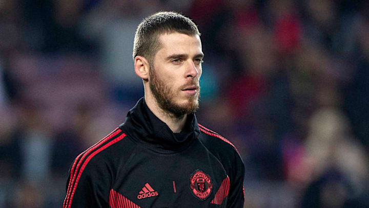 BARCELONA, SPAIN - APRIL 16: David De Gea of Manchester United looks on during the prematch warm up before the UEFA Champions League Quarter Final second leg match between FC Barcelona and Manchester United at Camp Nou on April 16, 2019 in Barcelona, Spain. (Photo by Quality Sport Images/Getty Images)