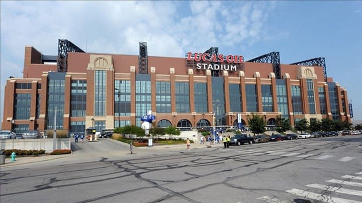 Sep 8, 2013; Indianapolis, IN, USA; General view of the Lucas Oil Stadium exterior before the NFL game between the Oakland Raiders and the Indianapolis Colts. Mandatory Credit: Kirby Lee-USA TODAY Sports