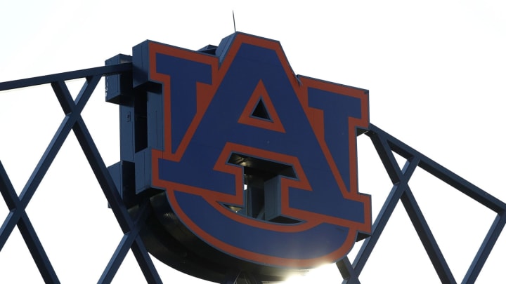 AUBURN – OCTOBER 16: Photo of the Auburn University logo at the top of Jordan-Hare Stadium during the game between the Arkansas Razorbacks and the Auburn Tigers on October 16, 2010 in Auburn, Alabama. (Photo by Mike Zarrilli/Getty Images)