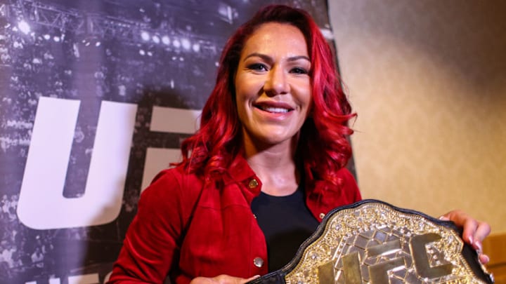 RIO DE JANEIRO, BRAZIL - AUGUST 15: UFC Featherweight Champion Cris Cyborg attends a press conference at the Hilton Hotel in Copacabana on August 15, 2017 in Rio de Janeiro, Brazil. (Photo by Buda Mendes/Getty Images)