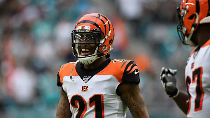 MIAMI, FLORIDA - DECEMBER 22: Darqueze Dennard #21 of the Cincinnati Bengals in action against the Miami Dolphins in the second quarter at Hard Rock Stadium on December 22, 2019 in Miami, Florida. (Photo by Mark Brown/Getty Images)