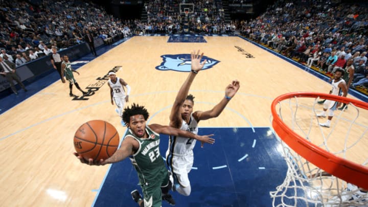 MEMPHIS, TN - MARCH 12: Sterling Brown #23 of the Milwaukee Bucks goes to the basket against the Memphis Grizzlies on March 12, 2018 at FedExForum in Memphis, Tennessee. NOTE TO USER: User expressly acknowledges and agrees that, by downloading and/or using this photograph, user is consenting to the terms and conditions of the Getty Images License Agreement. Mandatory Copyright Notice: Copyright 2018 NBAE (Photo by Joe Murphy/NBAE via Getty Images)