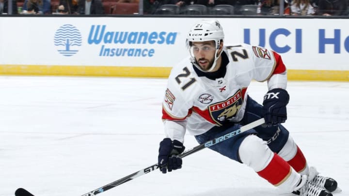 ANAHEIM, CA - MARCH 17: Vincent Trocheck #21 of the Florida Panthers skates during the game against the Anaheim Ducks on March 17, 2019 at Honda Center in Anaheim, California. (Photo by Debora Robinson/NHLI via Getty Images)