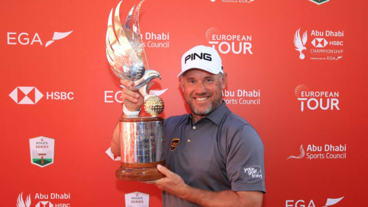 ABU DHABI, UNITED ARAB EMIRATES - JANUARY 19: Lee Westwood of England poses with the trophy after winning the Abu Dhabi HSBC Championship following his final round on Day Four of the Abu Dhabi HSBC Championship at Abu Dhabi Golf Club on January 19, 2020 in Abu Dhabi, United Arab Emirates. (Photo by Andrew Redington/Getty Images)