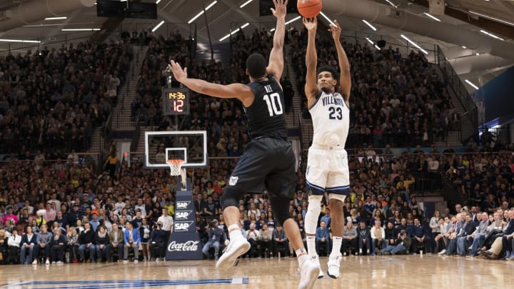VILLANOVA, PA – JANUARY 21: Nze contests a 3-point shot. (Photo by Mitchell Leff/Getty Images)