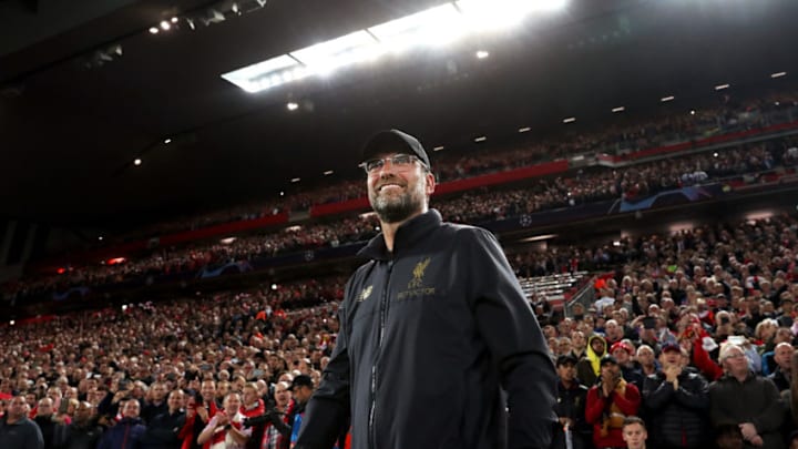 LIVERPOOL, ENGLAND - SEPTEMBER 18: Jurgen Klopp, Manager of Liverpool looks on prior to the Group C match of the UEFA Champions League between Liverpool and Paris Saint-Germain at Anfield on September 18, 2018 in Liverpool, United Kingdom. (Photo by Julian Finney/Getty Images)