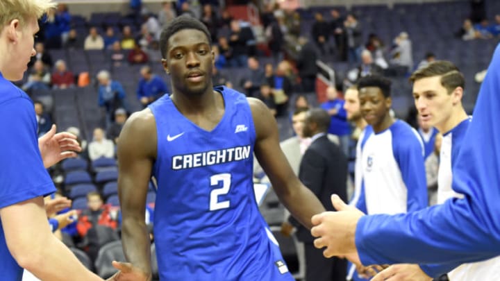 WASHINGTON, DC - JANUARY 06: Khyri Thomas #2 of the Creighton Bluejays is introduced before a college basketball game against the Georgetown Hoyas at the Capitol One Arena on January 6, 2018 in Washington, DC. The Bluejays won 90-66. (Photo by Mitchell Layton/Getty Images)