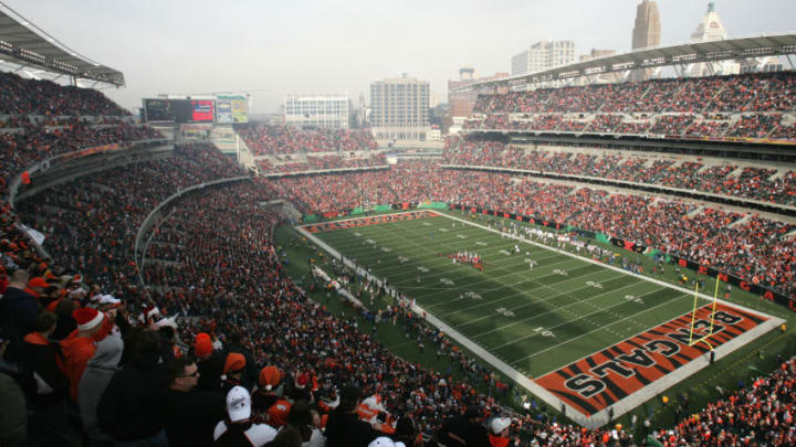 CINCINNATI - DECEMBER 24: A general view of fans of the Cincinnati Bengals during the NFL game with the Buffalo Bills at Paul Brown Stadium on December 24, 2005 in Cincinnati, Ohio. The Bills won 37-27. (Photo by Andy Lyons/Getty Images)