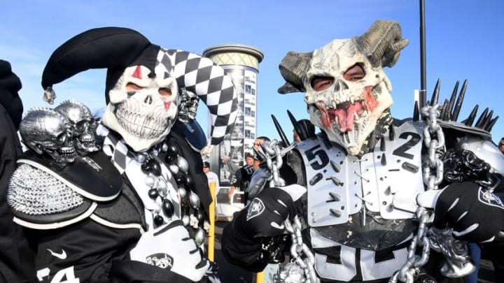 Nov 27, 2016; Oakland, CA, USA; Oakland Raiders fans in costumes tailgate before a NFL football game between the Carolina Panthers and the Oakland Raiders at Oakland-Alameda County Coliseum. Mandatory Credit: Kirby Lee-USA TODAY Sports