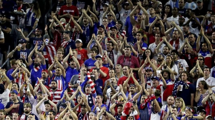 Jun 21, 2016; Houston, TX, USA; United States fans cheer during the match against Argentina in the semifinals of the 2016 Copa America Centenario soccer tournament at NRG Stadium. Mandatory Credit: Kevin Jairaj-USA TODAY Sports