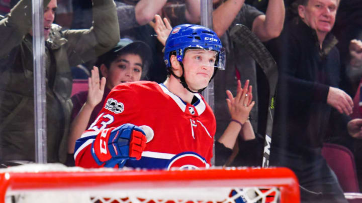 MONTREAL, QC - DECEMBER 02: Look on Montreal Canadiens Right Wing Daniel Carr (43) after his goal, making the score 9-1 Montreal, during the Detroit Red Wings versus the Montreal Canadiens game on December 2, 2017, at Bell Centre in Montreal, QC (Photo by David Kirouac/Icon Sportswire via Getty Images)