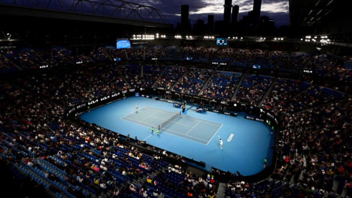 MELBOURNE, AUSTRALIA - FEBRUARY 21: A general view of Rod Laver Arena as Daniil Medvedev of Russia and Novak Djokovic of Serbia compete during their Men’s Singles Final match during day 14 of the 2021 Australian Open at Melbourne Park on February 21, 2021 in Melbourne, Australia. (Photo by Quinn Rooney/Getty Images)
