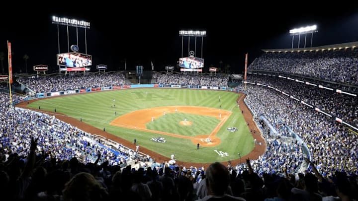LOS ANGELES, CA - OCTOBER 15: A general view as the Chicago Cubs take on the Los Angeles Dodgers in game two of the National League Championship Series at Dodger Stadium on October 15, 2017 in Los Angeles, California. (Photo by Josh Lefkowitz/Getty Images)