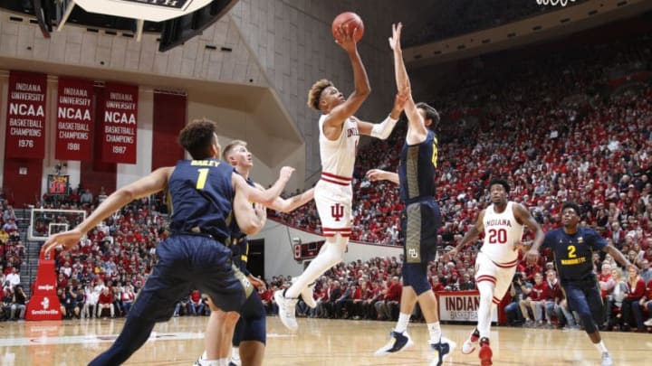 BLOOMINGTON, IN – NOVEMBER 14: Romeo Langford #0 of the Indiana Hoosiers drives to the basket against the Marquette Golden Eagles in the first half of the game at Assembly Hall on November 14, 2018 in Bloomington, Indiana. (Photo by Joe Robbins/Getty Images)