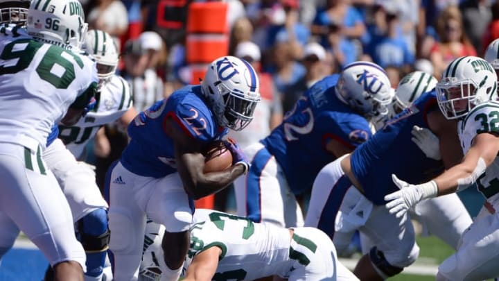 KU football running back Ke’aun Kinner (22) – Mandatory Credit: John Rieger-USA TODAY Sports