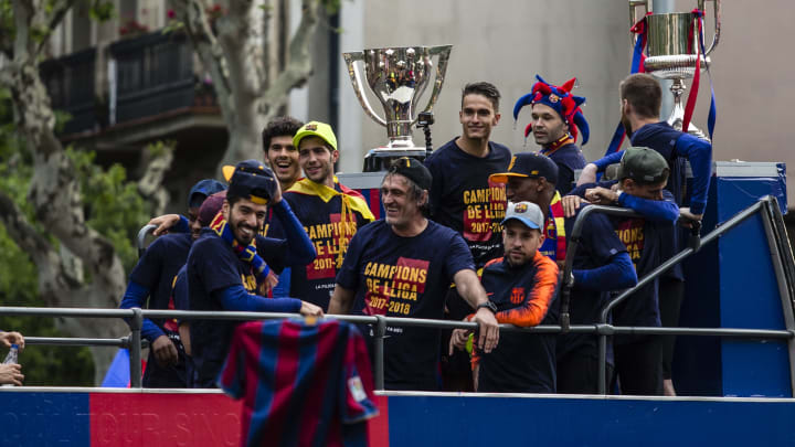 FC Barcelona’s players during the Victory Parade at the streets of Barcelona on 30 of April of 2018 in Barcelona. (Photo by Xavier Bonilla/NurPhoto via Getty Images)